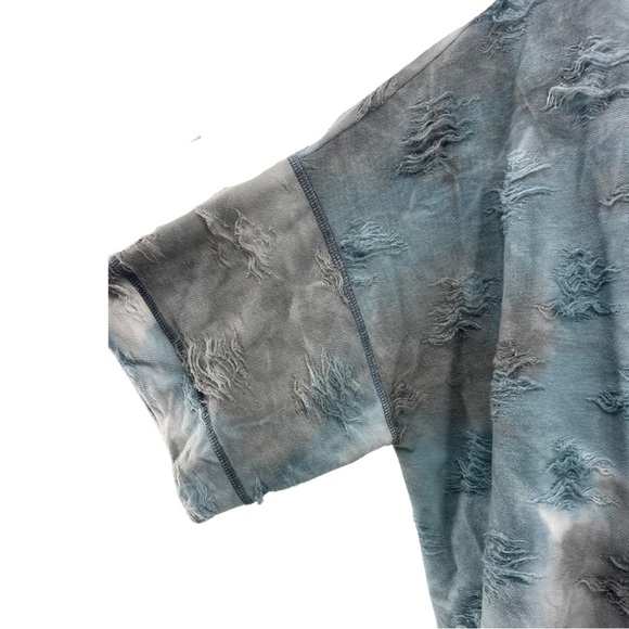 Easel S blue gray tie dyed short sleeve sweatshirt distressed oversized casual - Picture 3 of 9